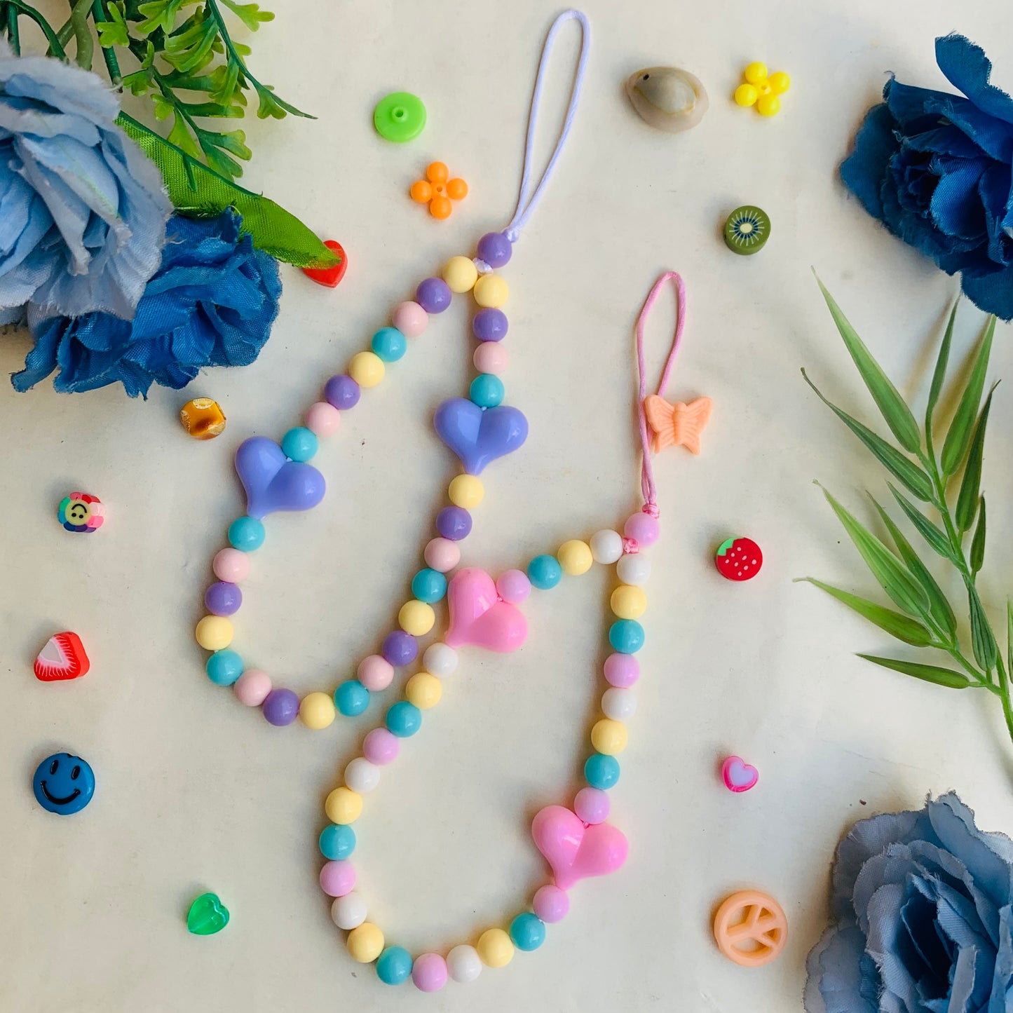 Colorful charm with Blue or Pink Heart