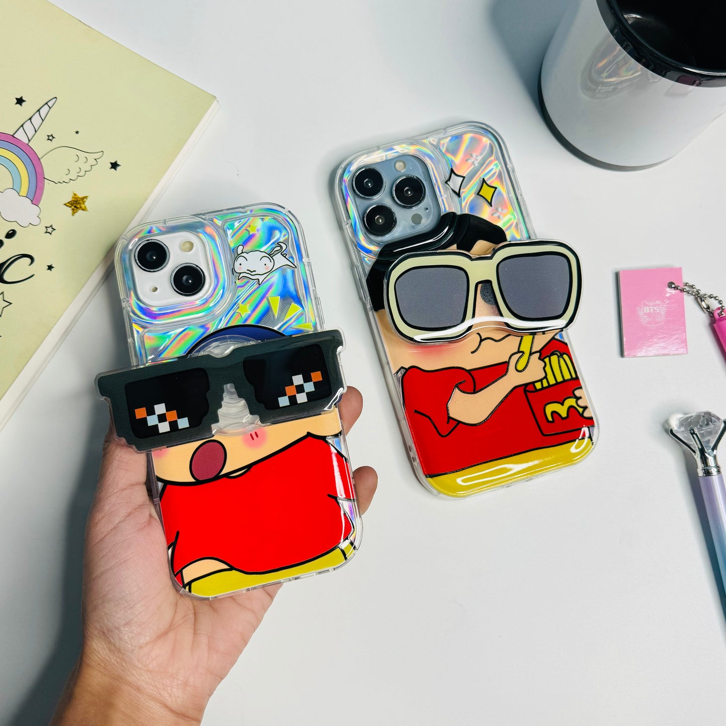 Cute Red Shinchan Glasses Holder Case For iPhones