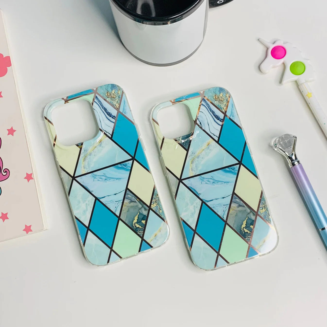 IPhone Geometric Pattern Blue Colour Silicone Case