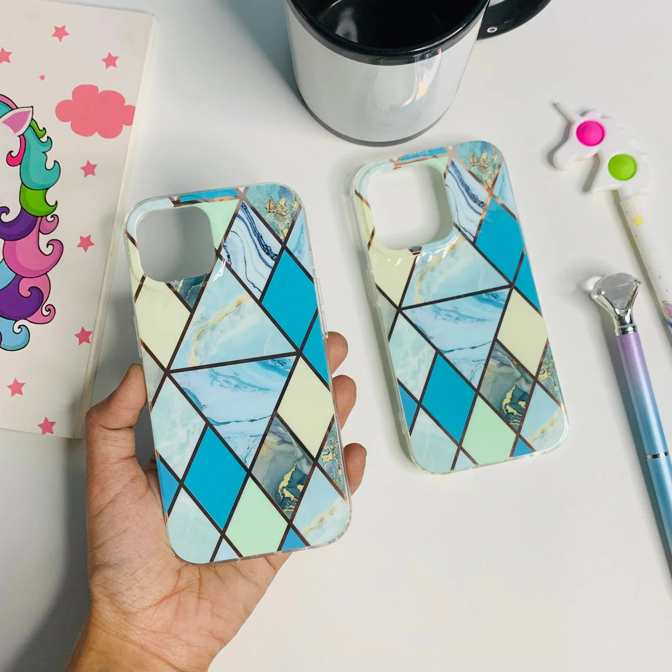 IPhone Geometric Pattern Blue Colour Silicone Case