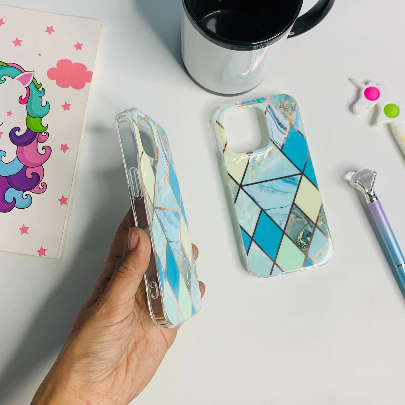 IPhone Geometric Pattern Blue Colour Silicone Case