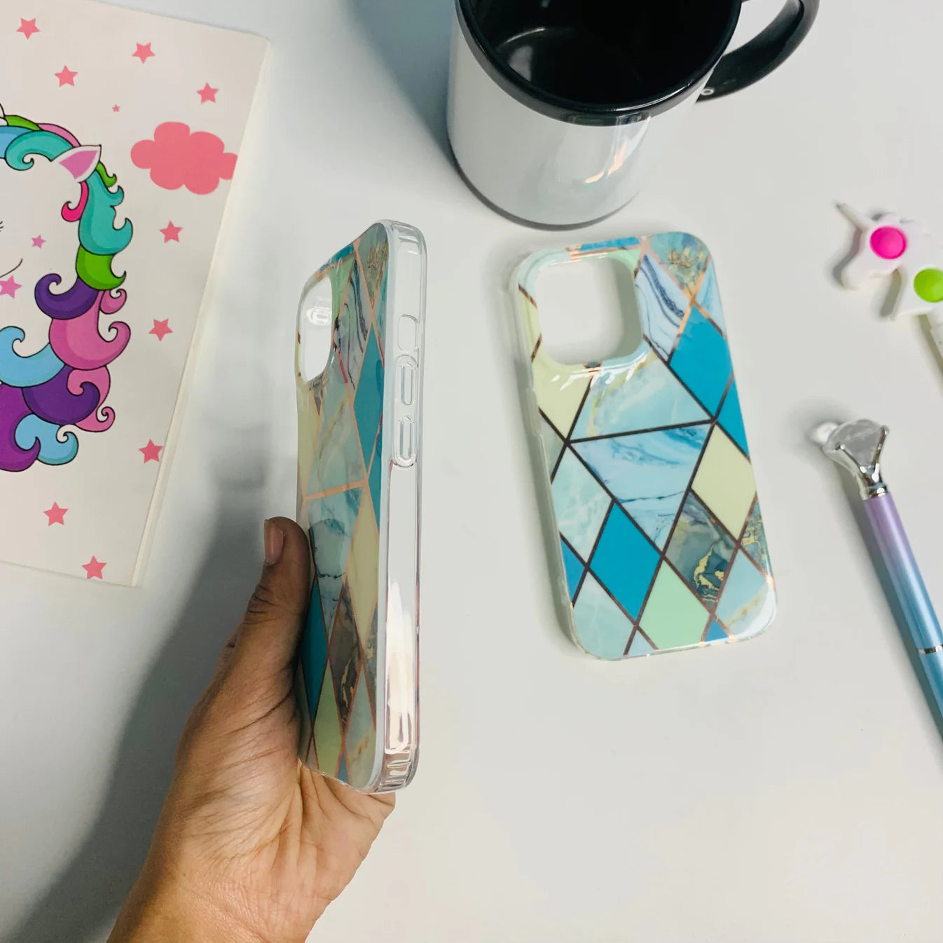 IPhone Geometric Pattern Blue Colour Silicone Case