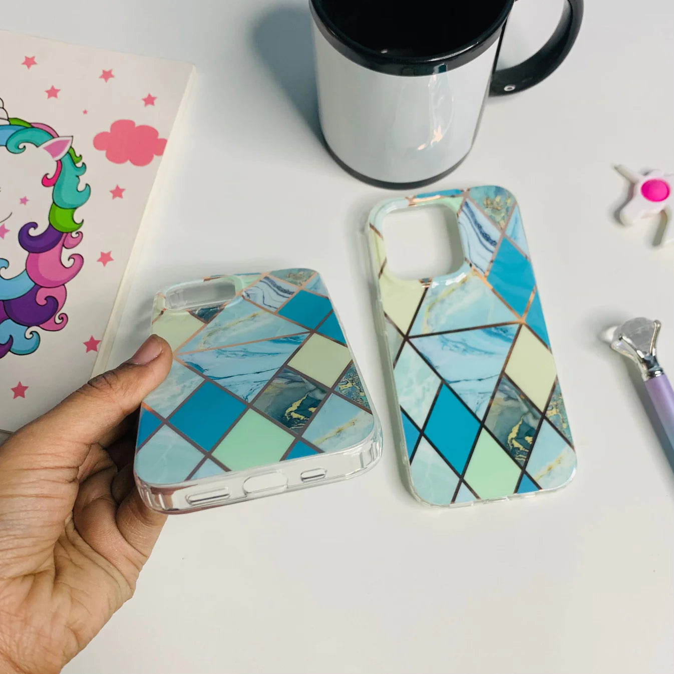 IPhone Geometric Pattern Blue Colour Silicone Case