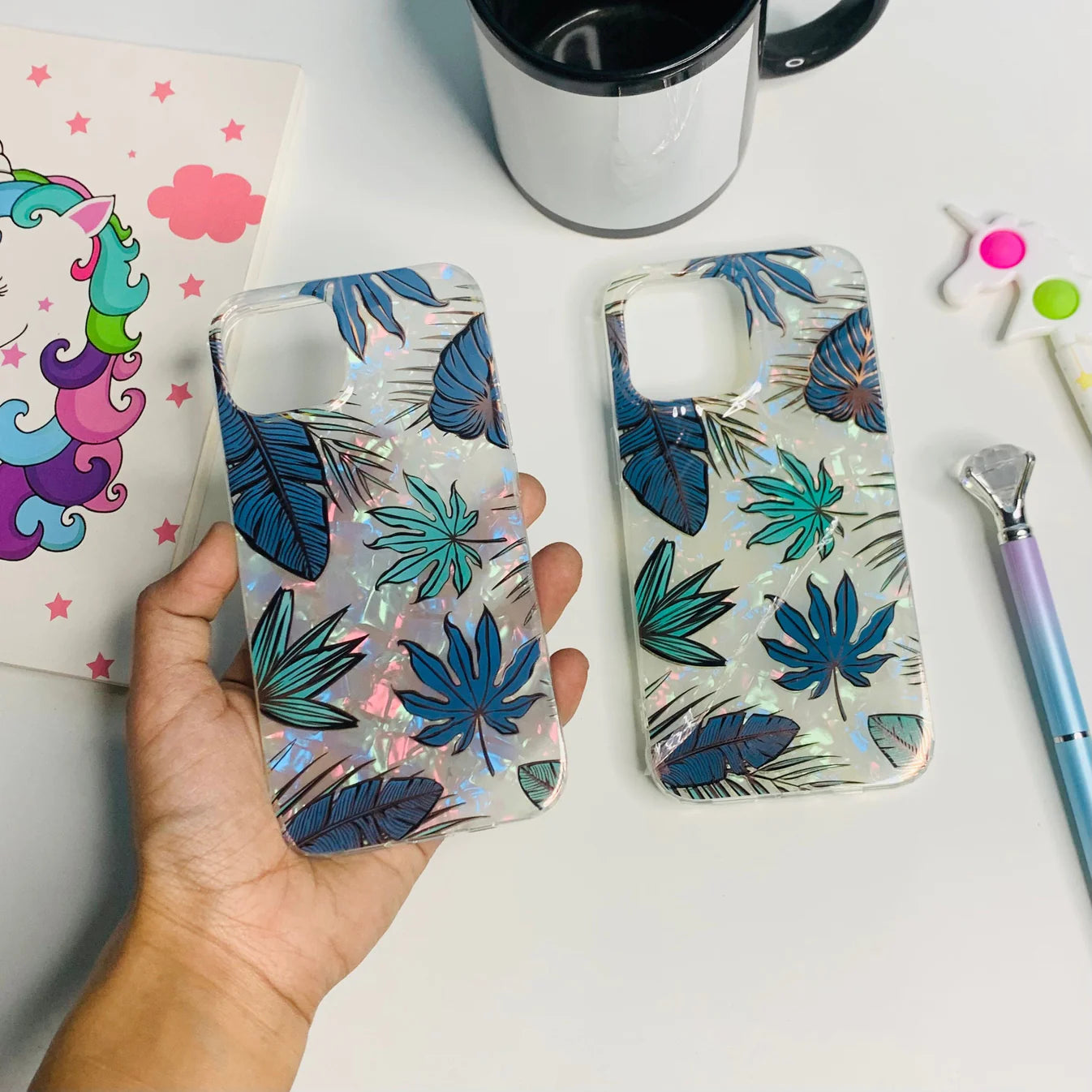Transparent Blue Green floral case