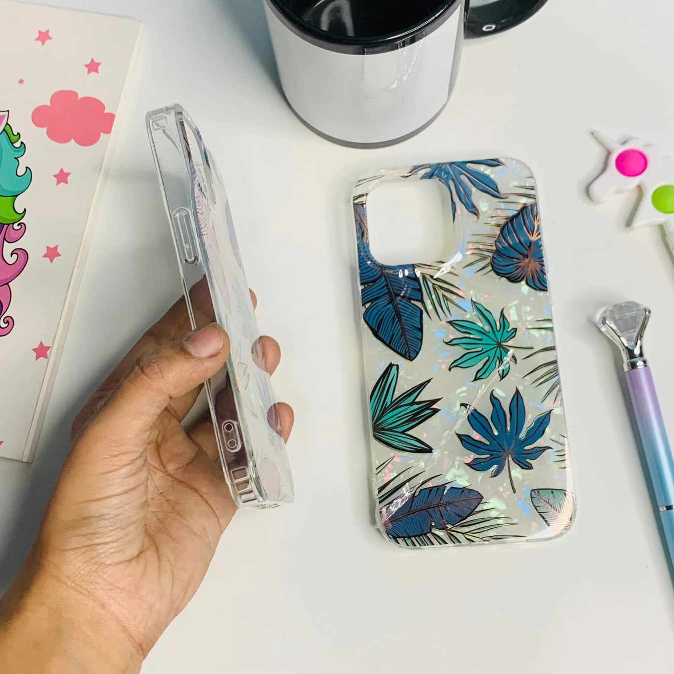Transparent Blue Green floral case