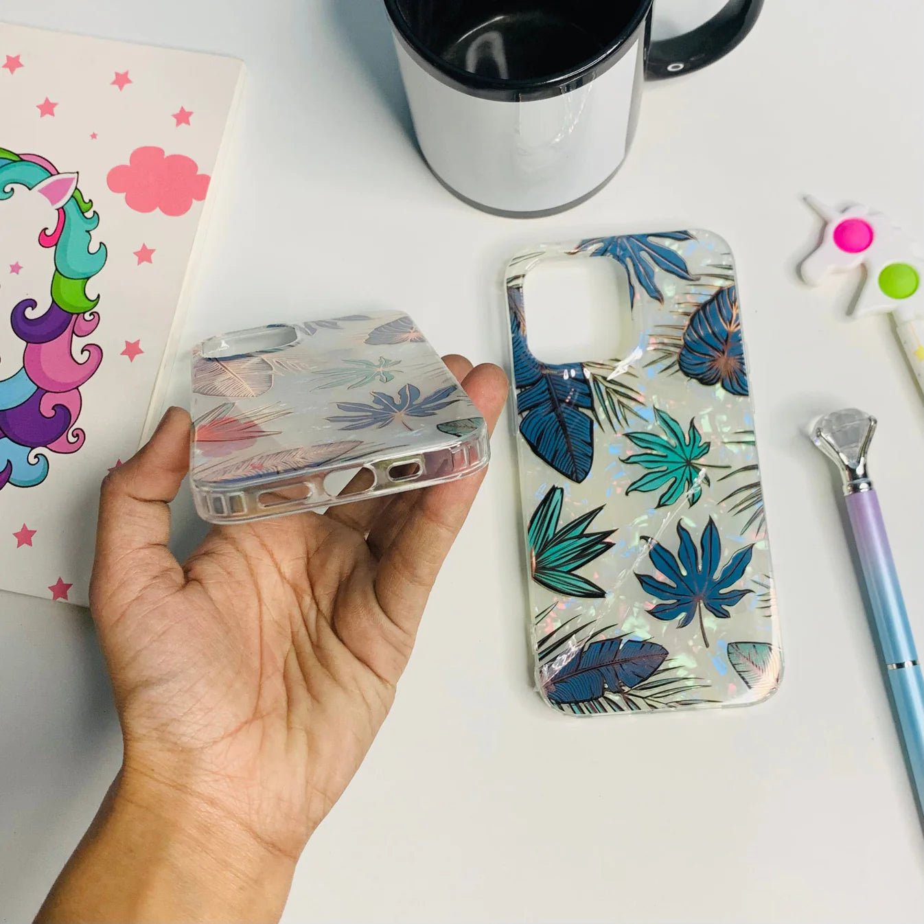 Transparent Blue Green floral case