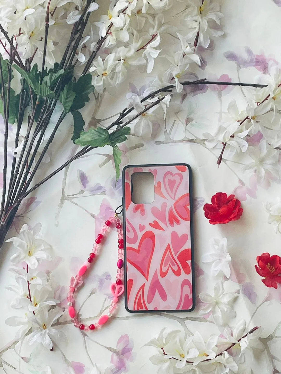 Pink Beautiful Hearts phone case with charm