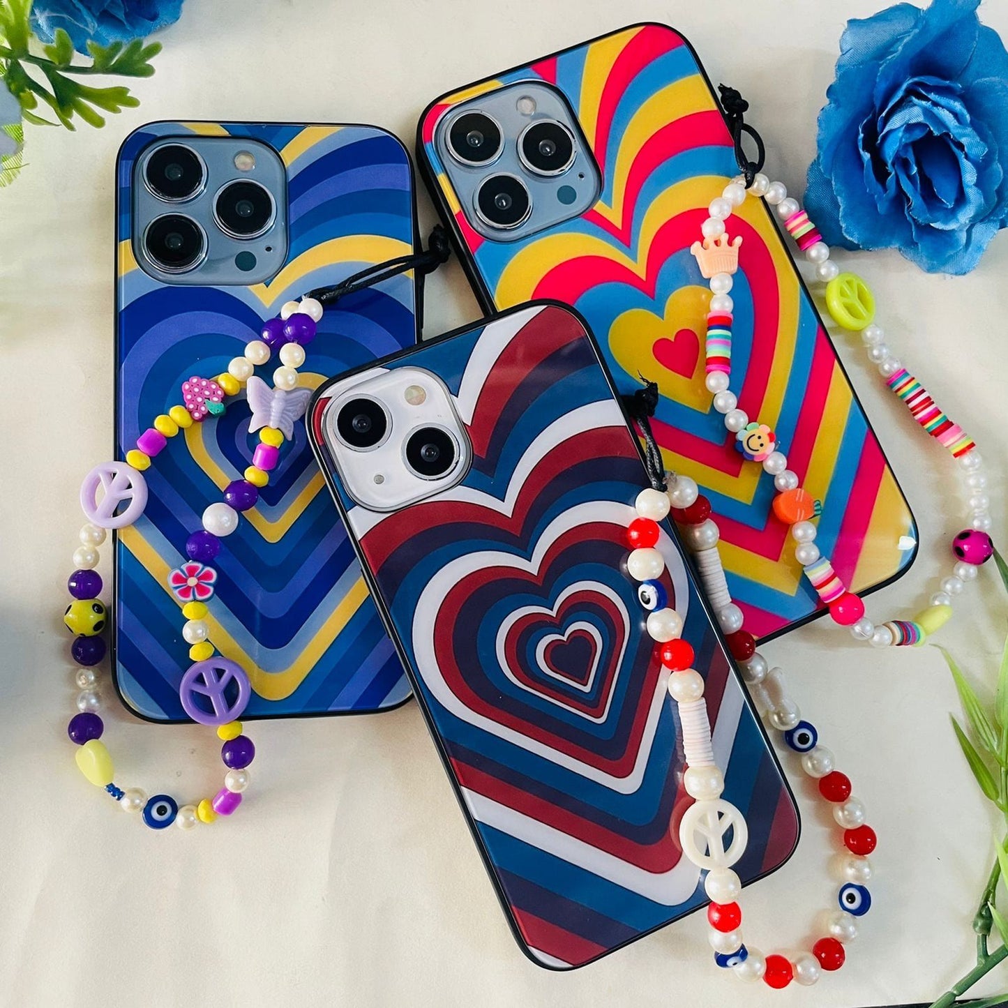 Y2K Aesthetic Heart phone Glass case with Charm