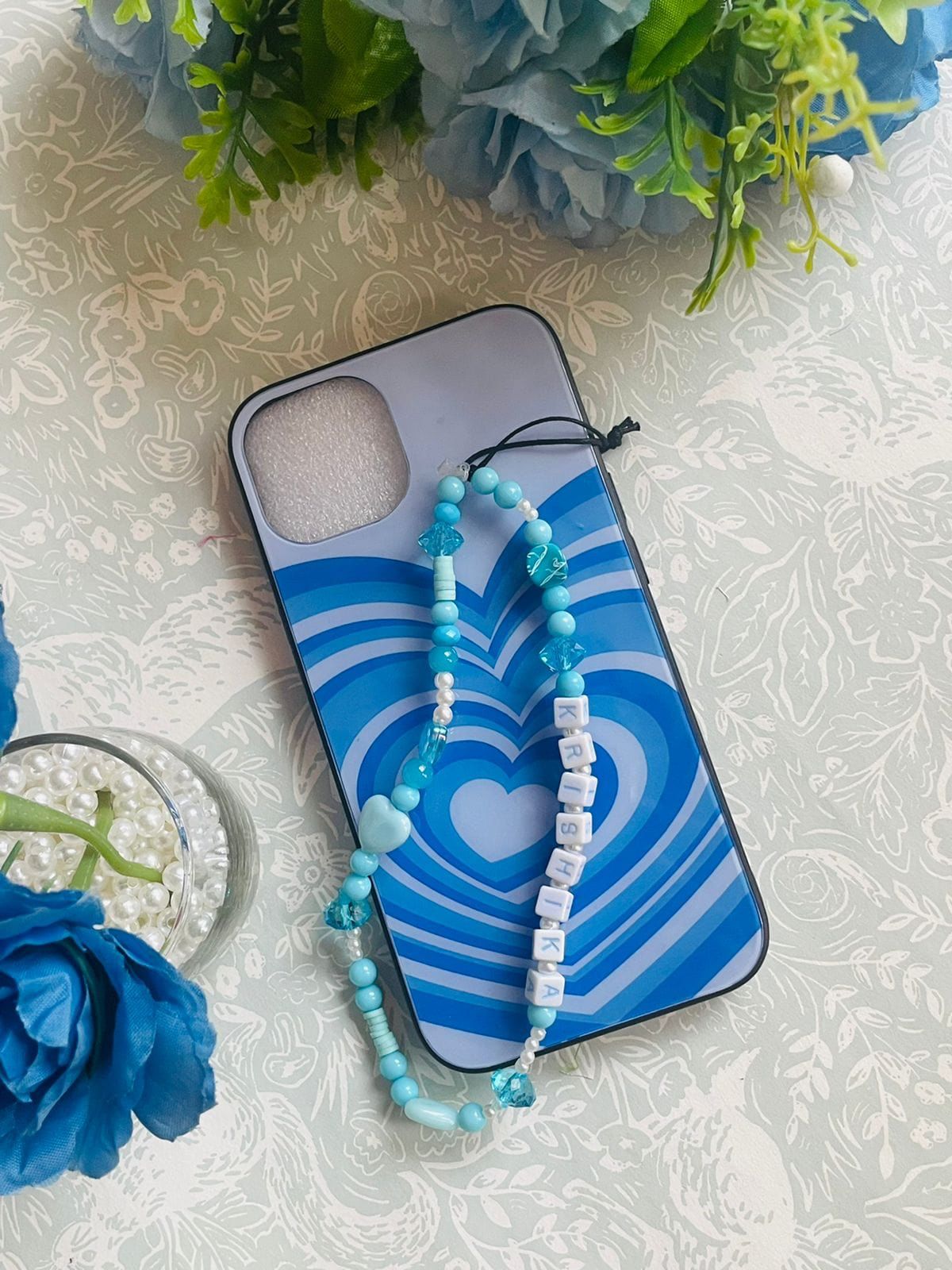 Blue Heart Y2K Glass case with Charm