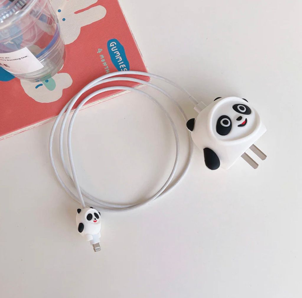 IPhone 18W 20W 3d Silicone Cartoon Charger Protective Case –White Panda