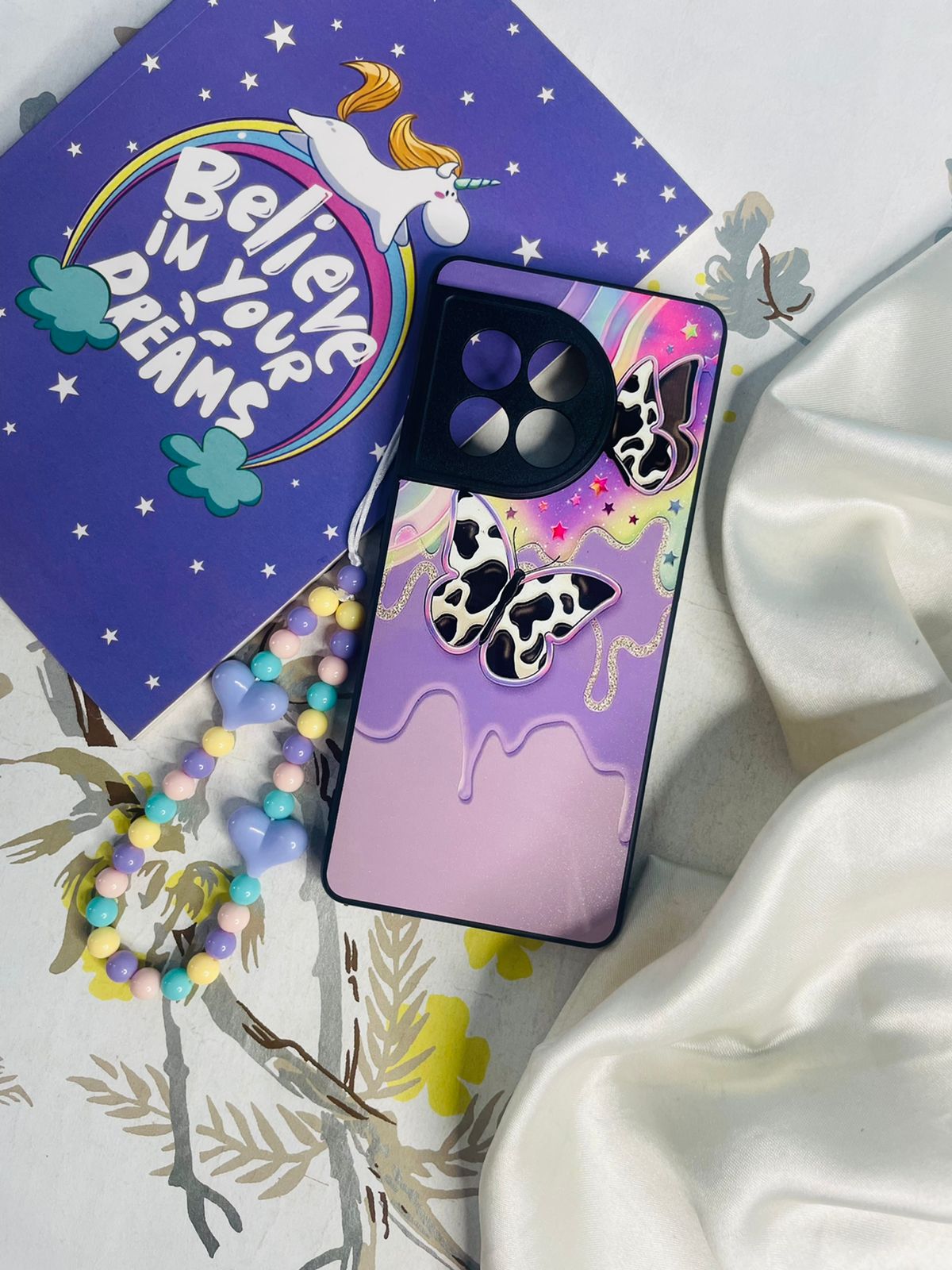 Aesthetic Butterfly glass case with charm