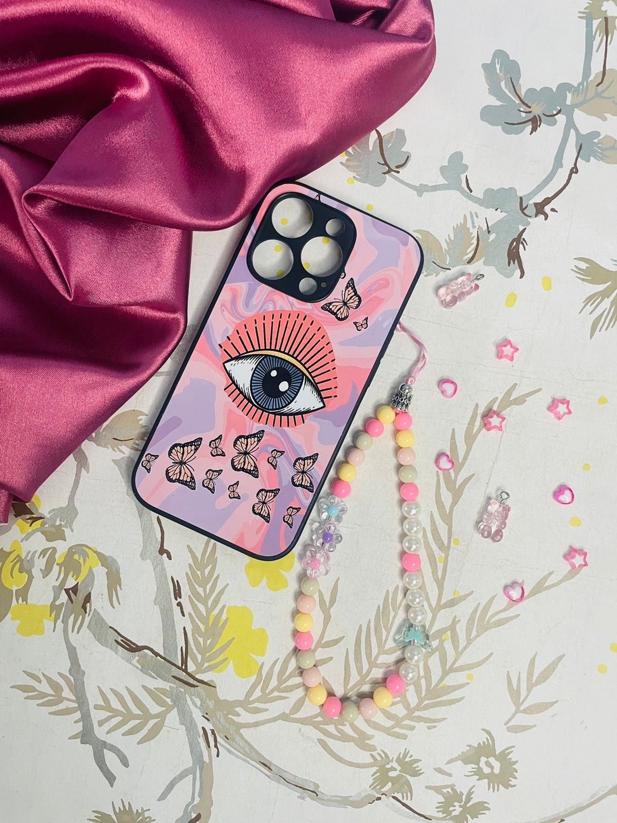 Aesthetic evil eye glass cases with Charm