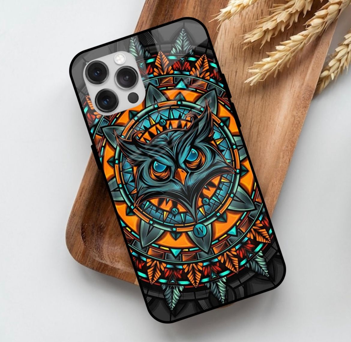 Colourful Abstract Owl Designer Glass Case