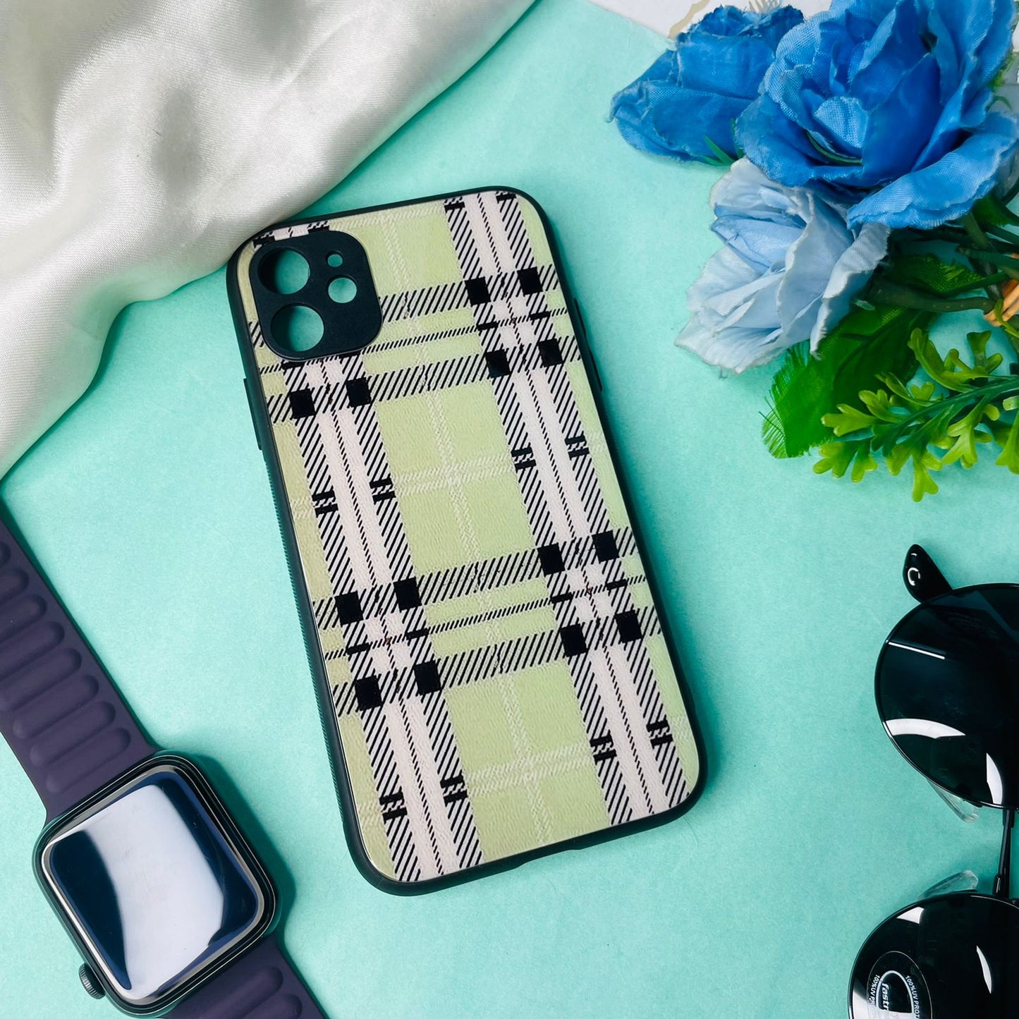 Green Checkered glass case