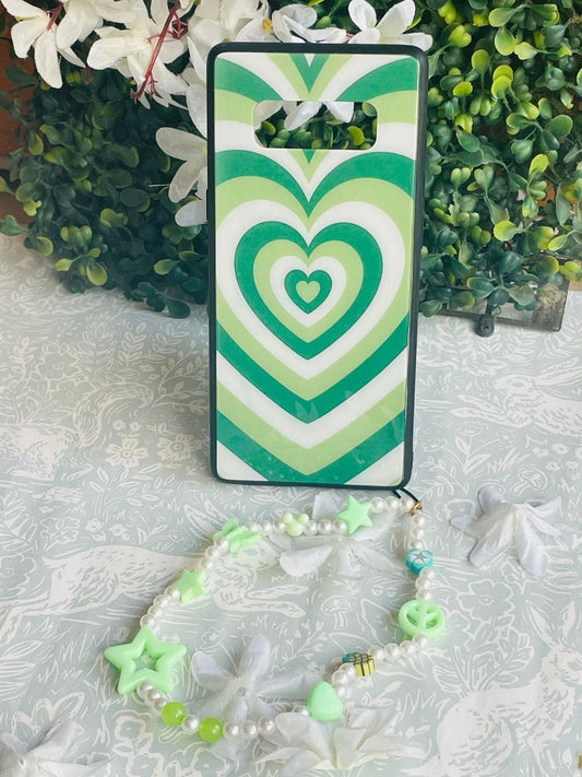 Green Heart Y2K Glass case with Charm
