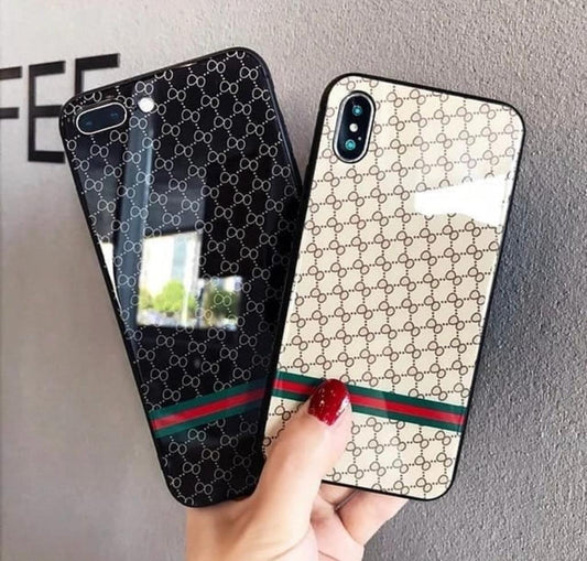 Black or Cream branded glass phone case